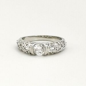 14k White Gold Vermeil Floral Filigree Dome Ring Size 8